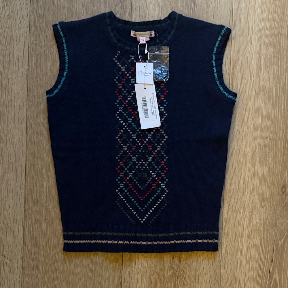 Bonpoint Dark Blue Sweater with Colorful Accents
